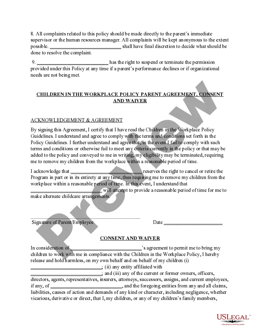Preview Company Agreement regarding children in the workplace