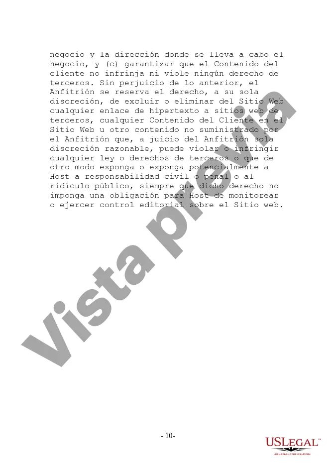 Preview Acuerdo de hospedaje de sitio web orientado al proveedor con disposición de enlace