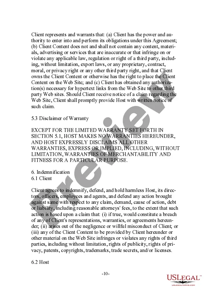 Preview Vendor-Oriented Web Site Hosting Agreement with Liaison Provision
