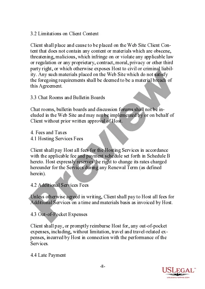 Preview Vendor-Oriented Web Site Hosting Agreement with Liaison Provision