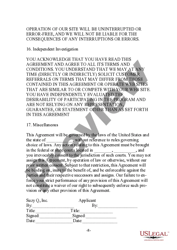 Get Nonexclusive Online Affiliate Form - Short Preview Nonexclusive Online Affiliate Form - Short
