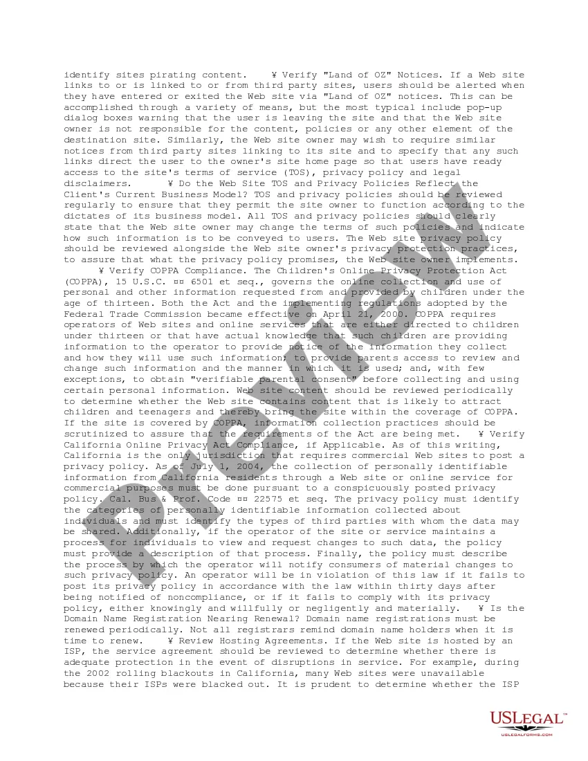 Preview Web Site Update Checklist