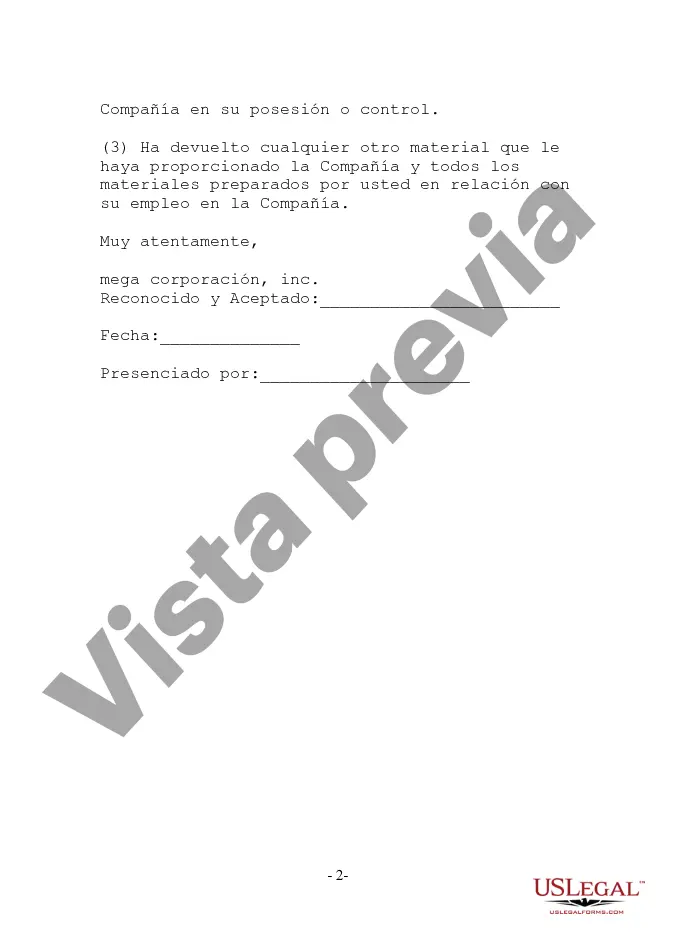 Preview Notificación y acuse de recibo del acuerdo de confidencialidad de la entrevista de salida del empleado