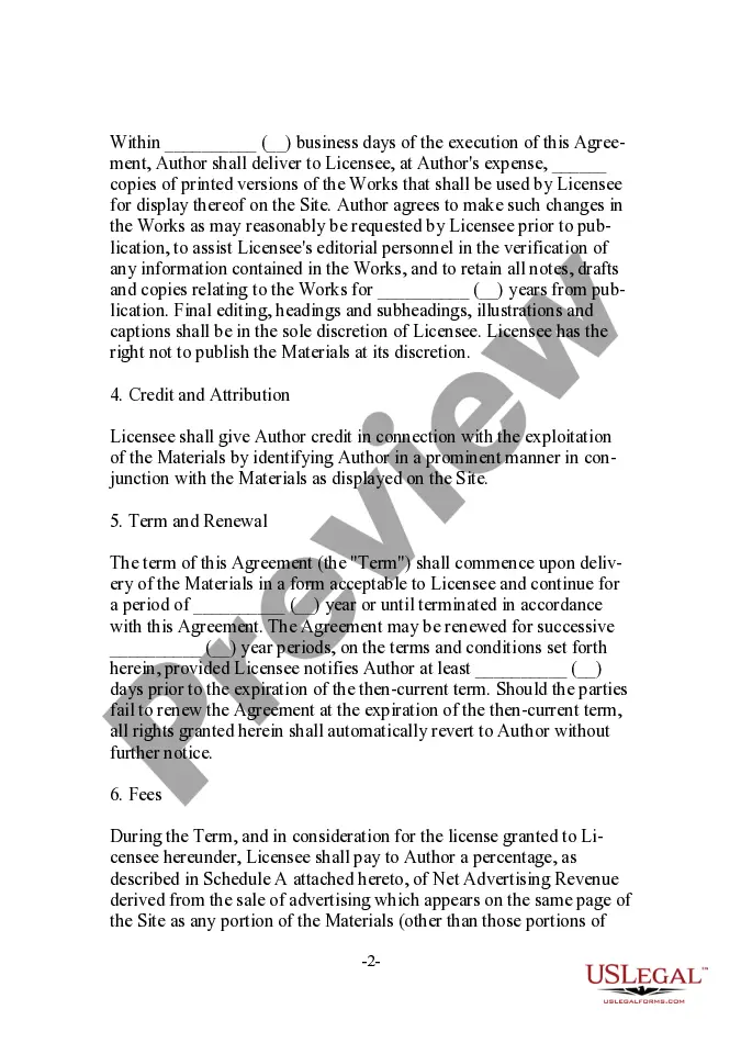 Get Content License Agreement Between Author and Web Site Owner Preview Content License Agreement Between Author and Web Site Owner