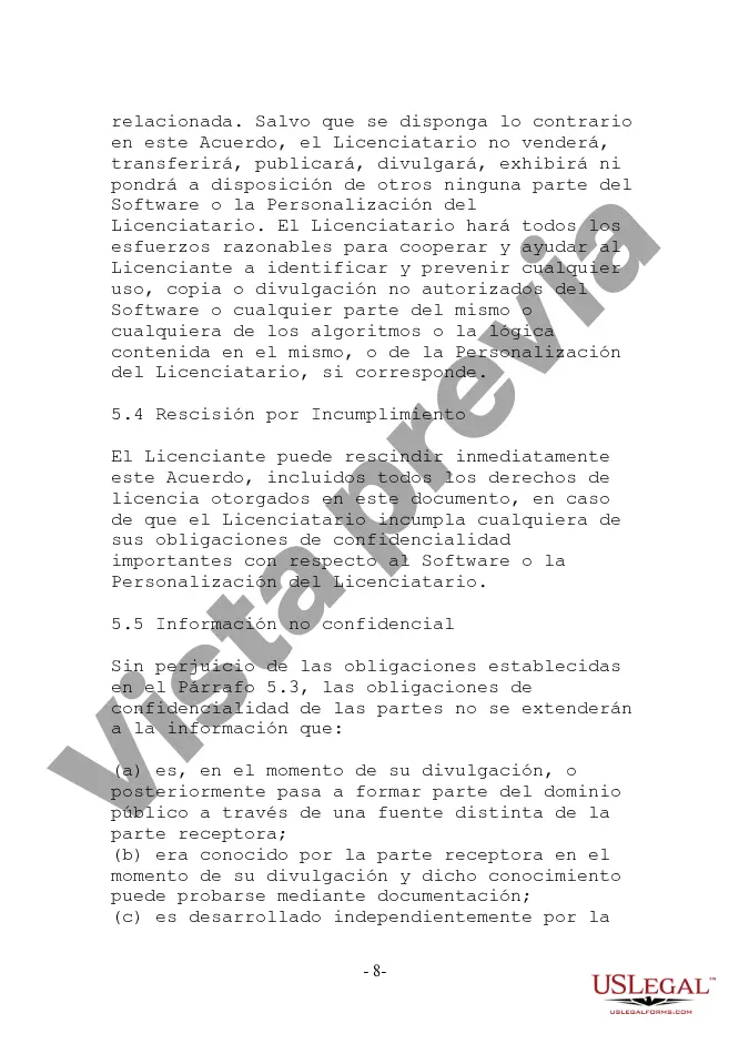 Preview Acuerdo de licencia de software orientado al proveedor limitado, no transferible y no exclusivo