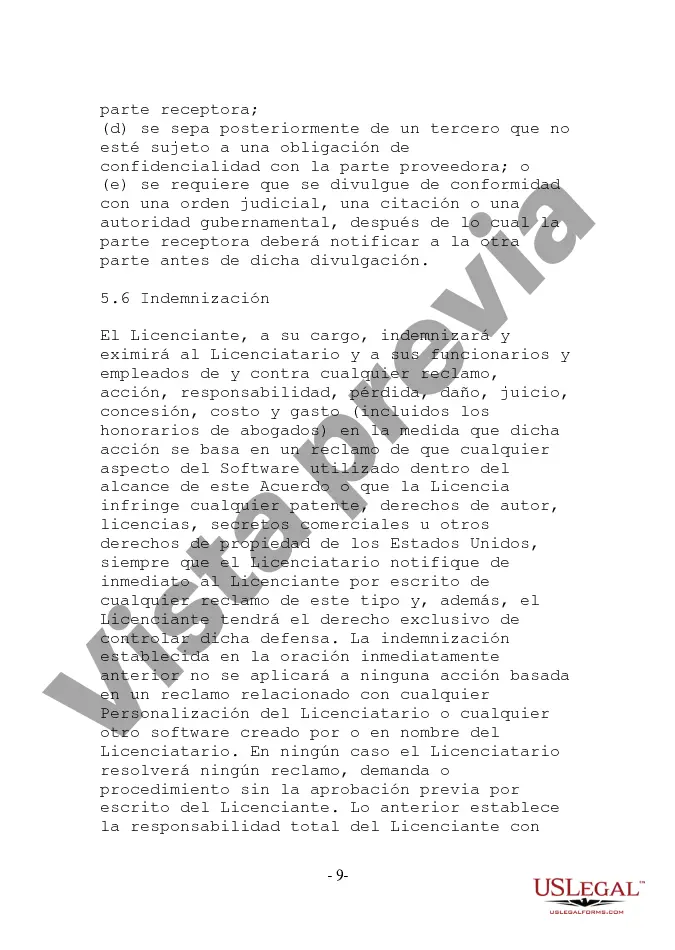 Preview Acuerdo de licencia de software orientado al proveedor limitado, no transferible y no exclusivo