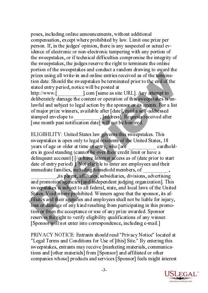 Get Official Rules for Online Sweepstakes Preview Official Rules for Online Sweepstakes