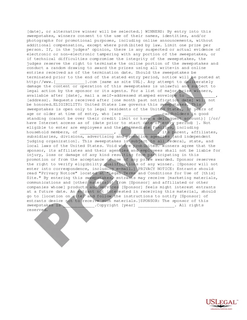 Get Official Rules for Online Sweepstakes Preview Official Rules for Online Sweepstakes