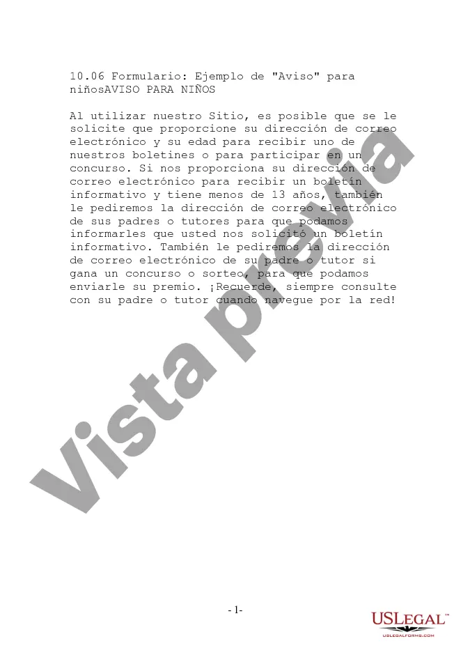 Preview Ejemplo de aviso apropiado para niños