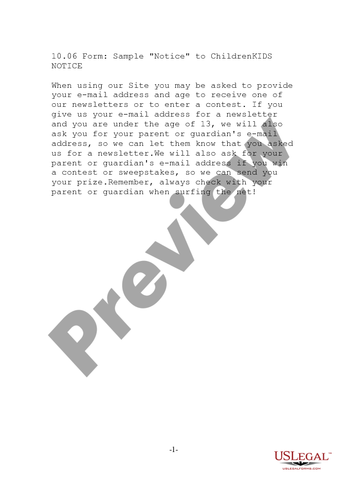 form Sample Notice Appropriate for Children preview