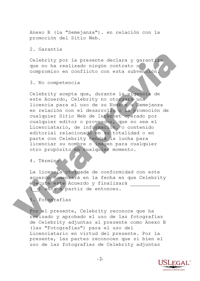 Preview Acuerdo de licencia de promoción de celebridades para promocionar el sitio web