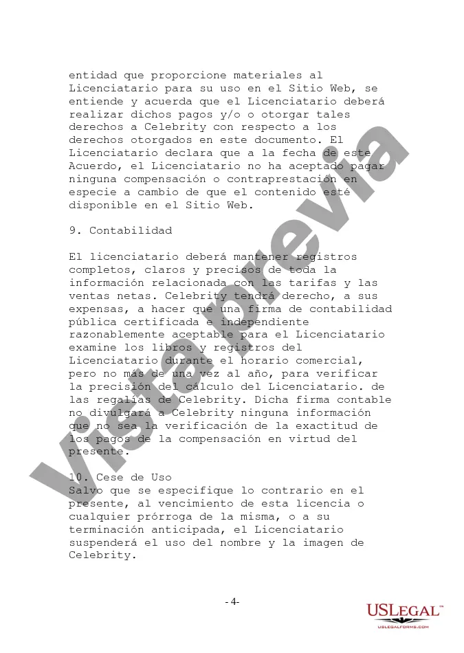 Preview Acuerdo de licencia de promoción de celebridades para promocionar el sitio web