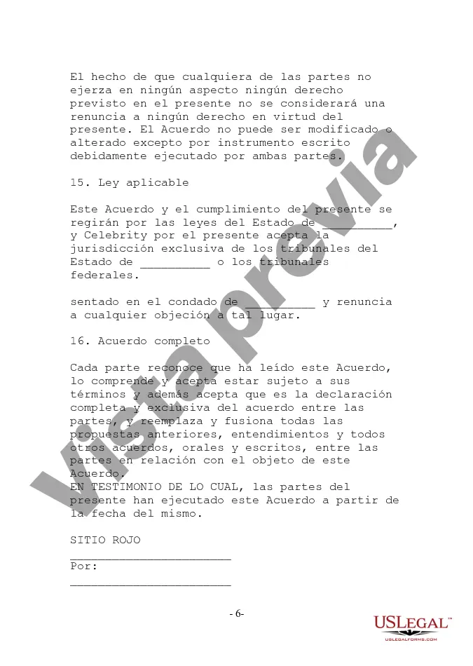 Preview Acuerdo de licencia de promoción de celebridades para promocionar el sitio web