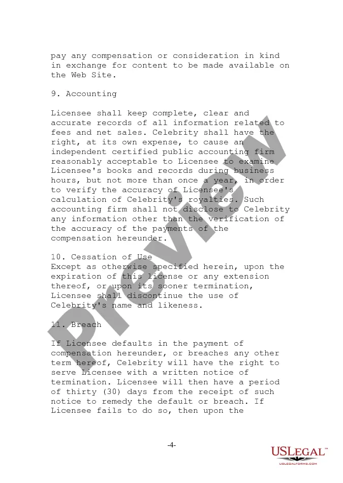 Preview Celebrity Promotion License Agreement for promoting website