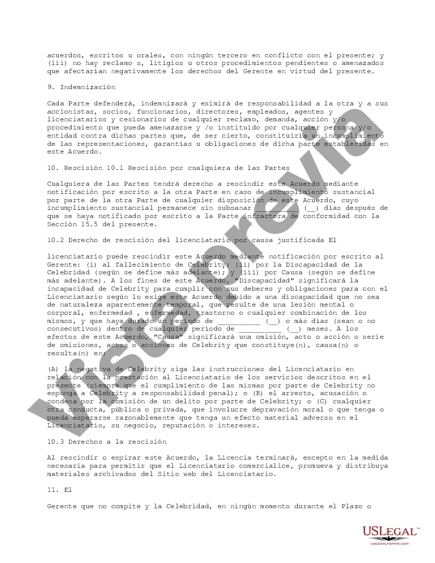 Preview Autorización del nombre y la imagen de una celebridad para su uso en un sitio web