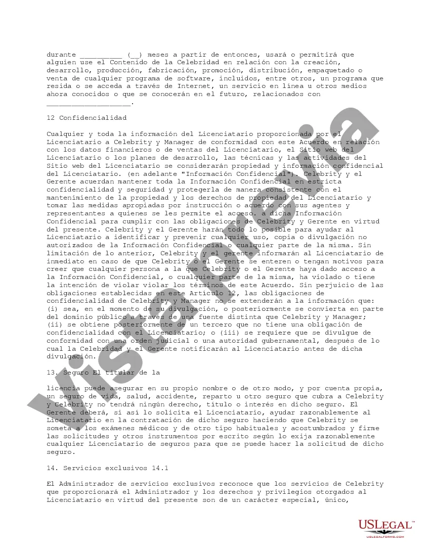 Preview Autorización del nombre y la imagen de una celebridad para su uso en un sitio web