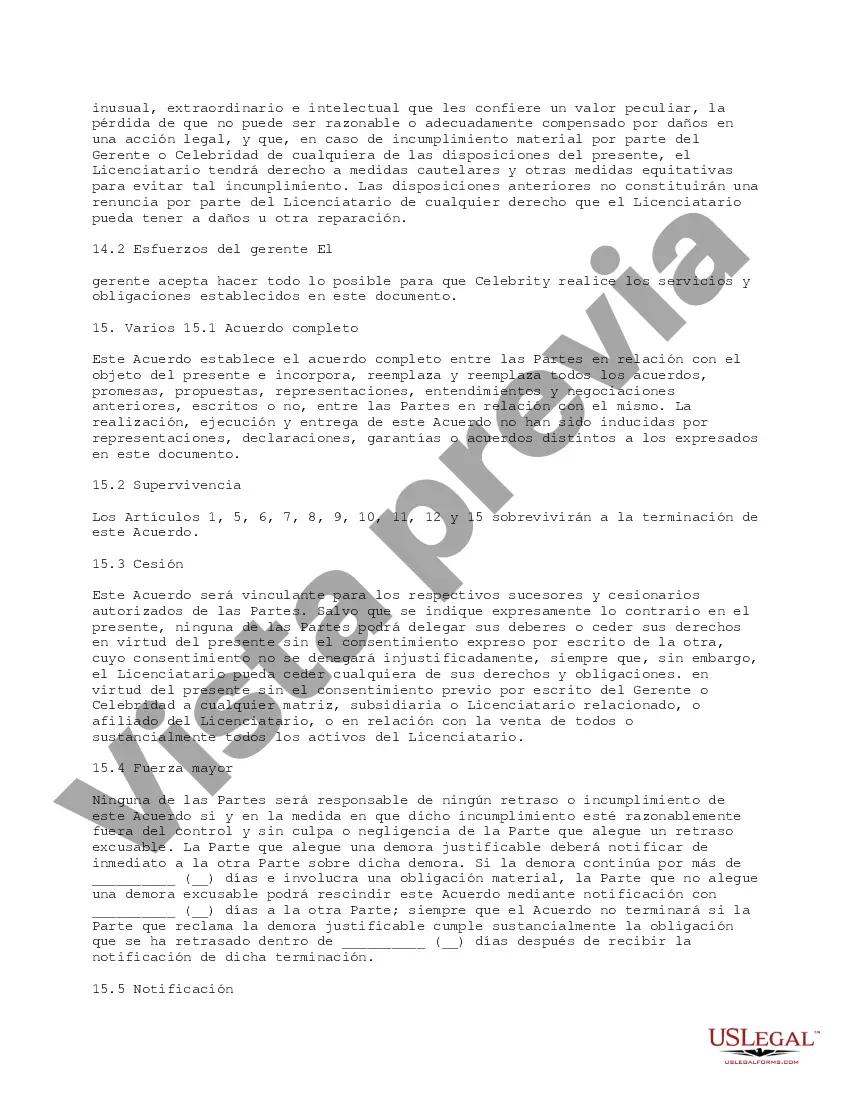 Preview Autorización del nombre y la imagen de una celebridad para su uso en un sitio web