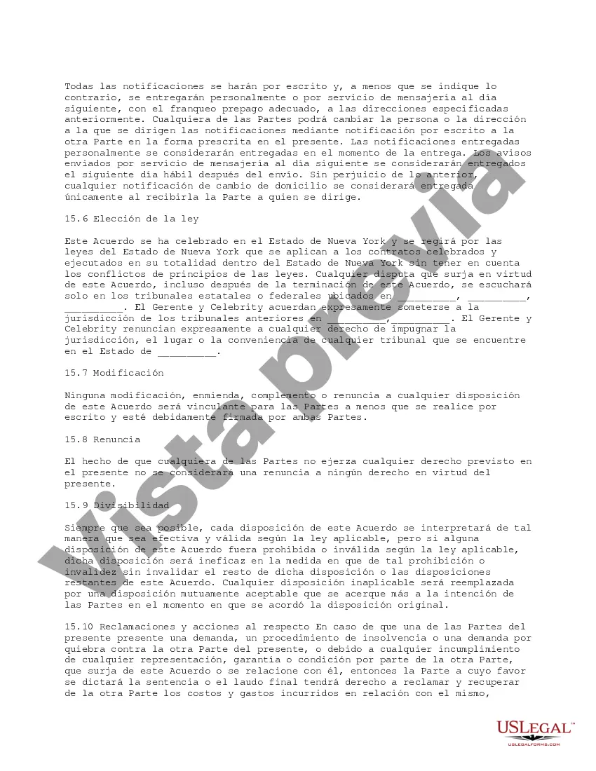 Preview Autorización del nombre y la imagen de una celebridad para su uso en un sitio web