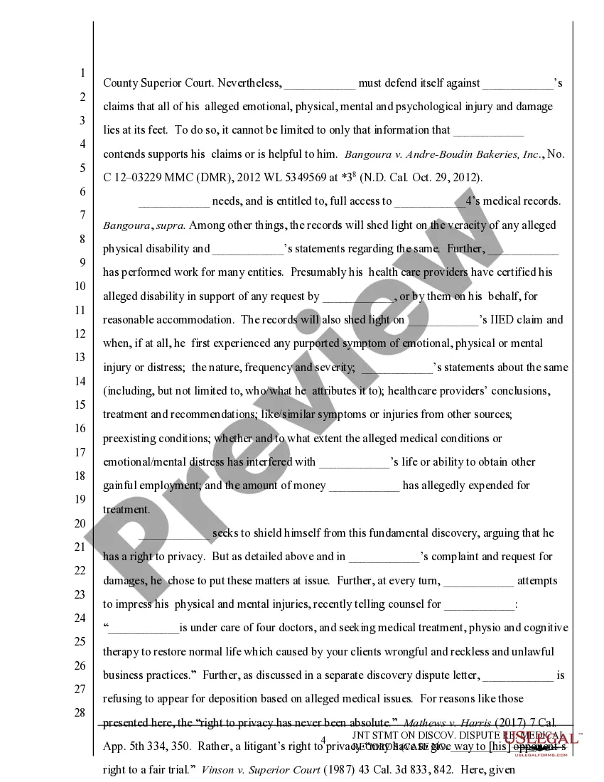Get Joint Statement on Discovery Dispute Preview Joint Statement on Discovery Dispute