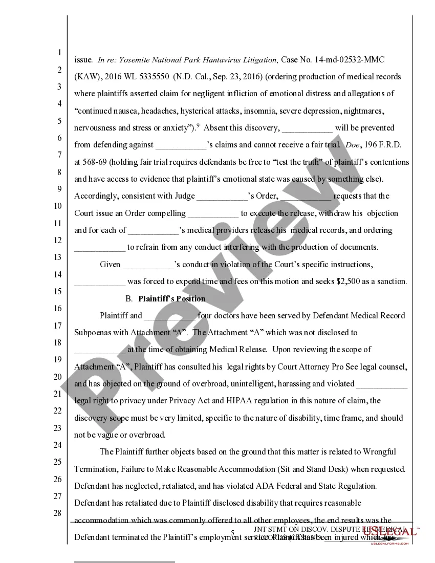 Get Joint Statement on Discovery Dispute Preview Joint Statement on Discovery Dispute