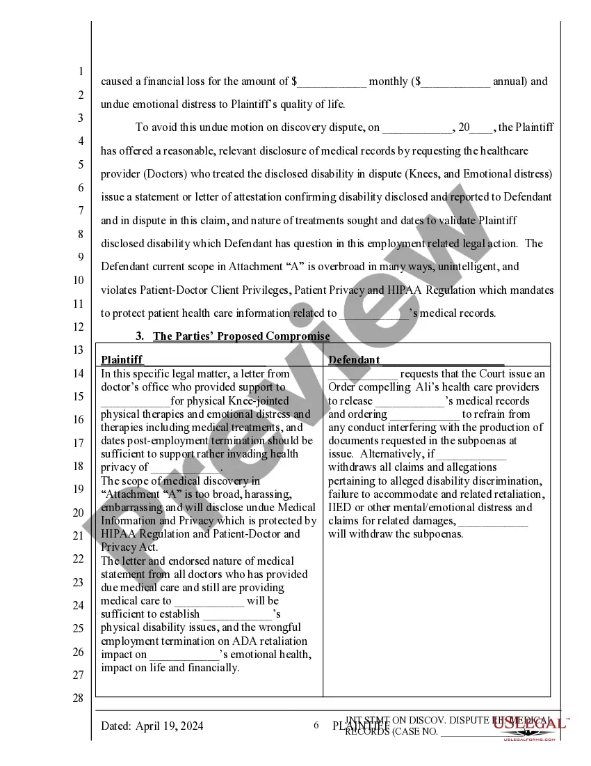Get Joint Statement on Discovery Dispute Preview Joint Statement on Discovery Dispute