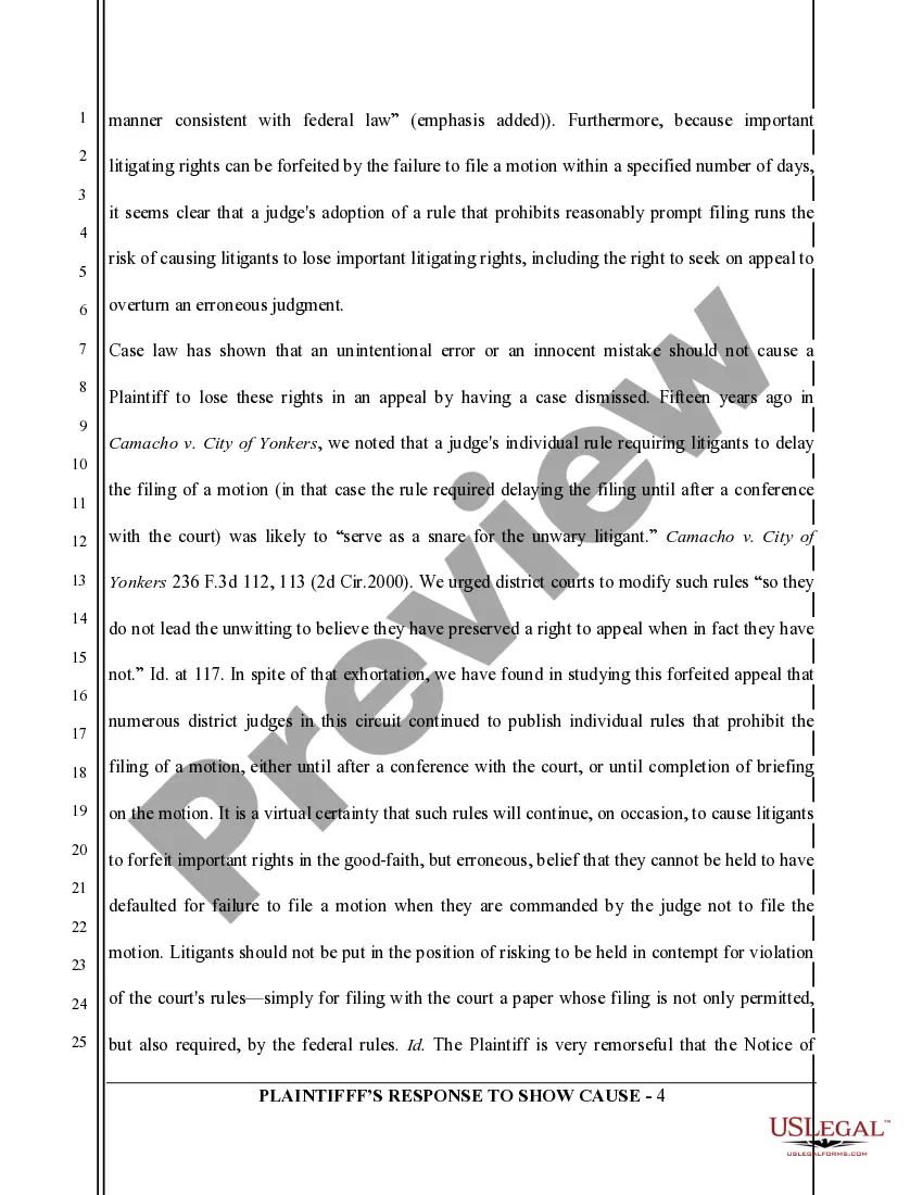 Get Plaintiff's Response to Show Cause Order Preview Plaintiff's Response to Show Cause Order
