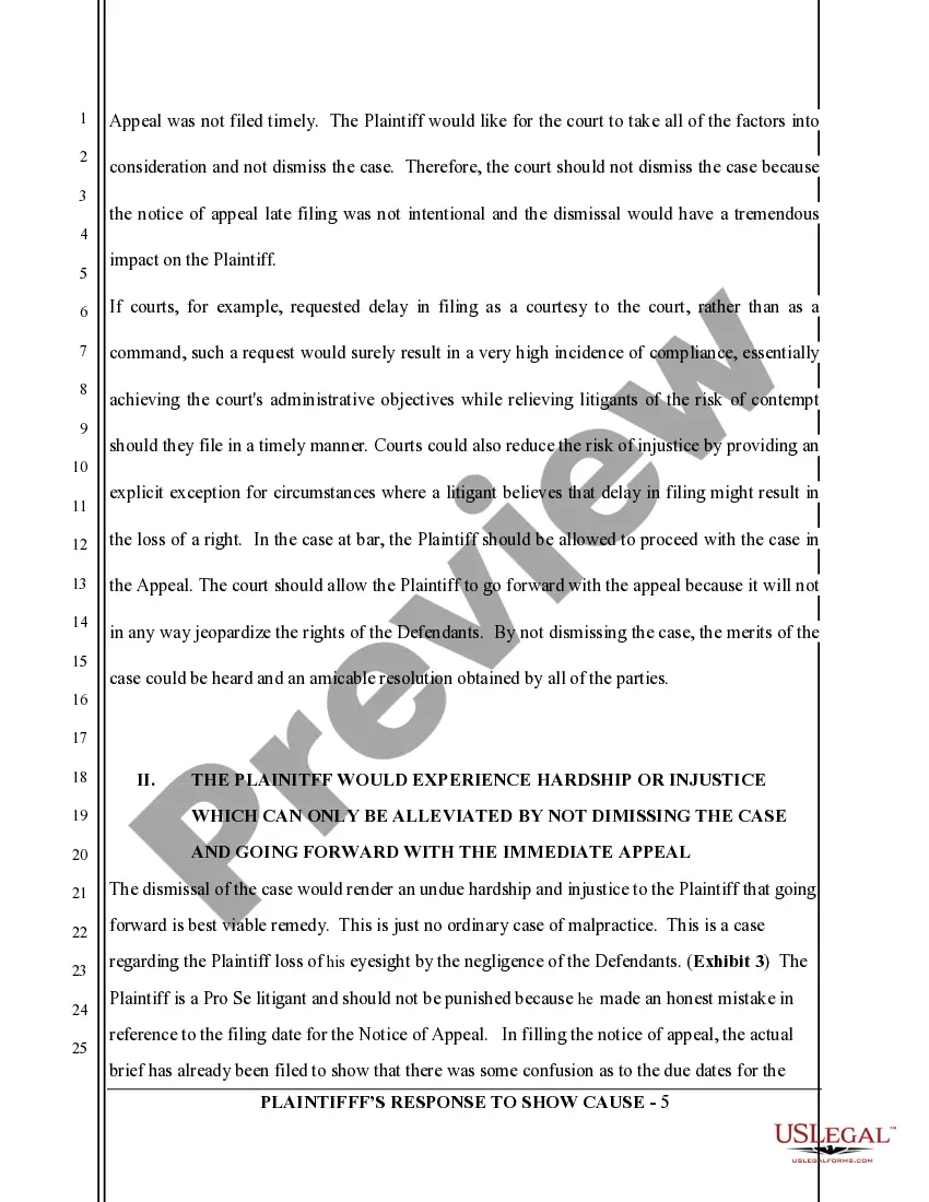 Get Plaintiff's Response to Show Cause Order Preview Plaintiff's Response to Show Cause Order