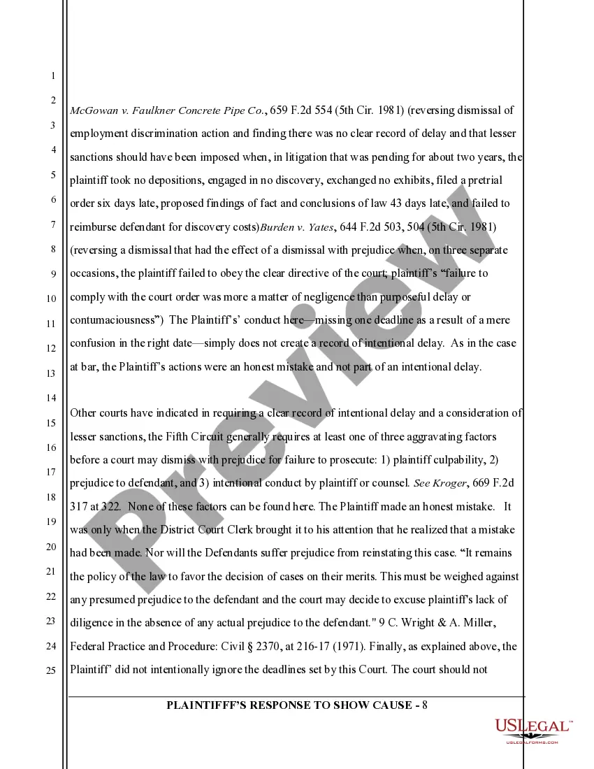 Get Plaintiff's Response to Show Cause Order Preview Plaintiff's Response to Show Cause Order