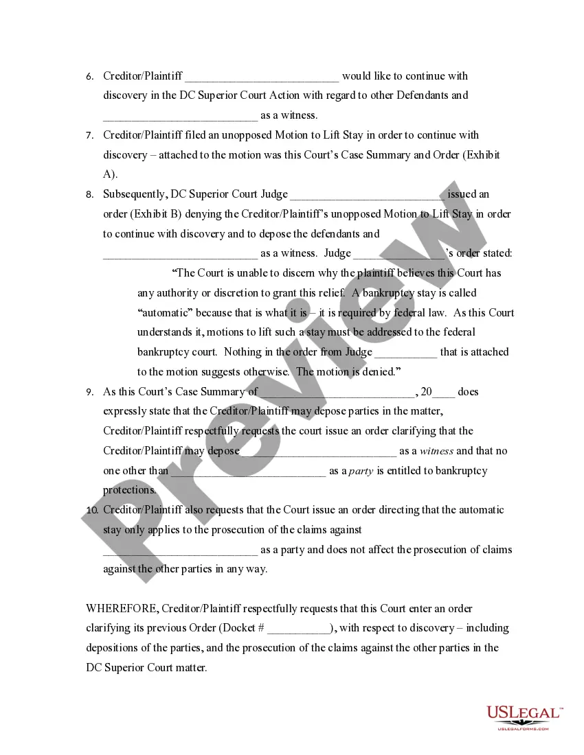 Preview Motion for Clarification of Bankruptcy Court's Order