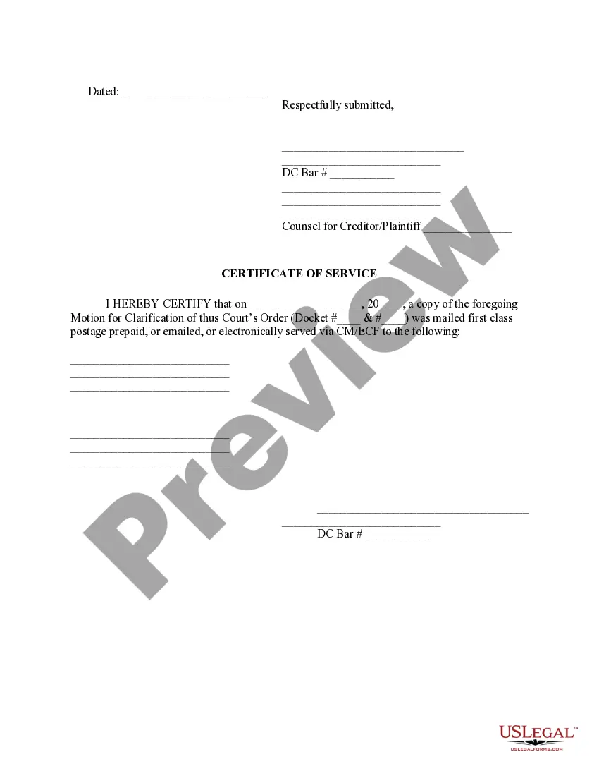 Preview Motion for Clarification of Bankruptcy Court's Order