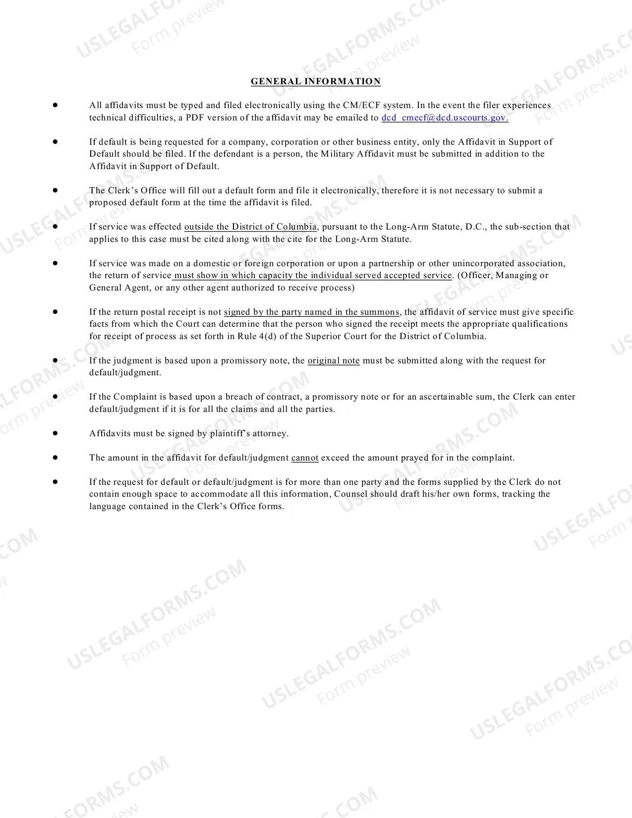 Preview Default - Affidavit in Support of Default
