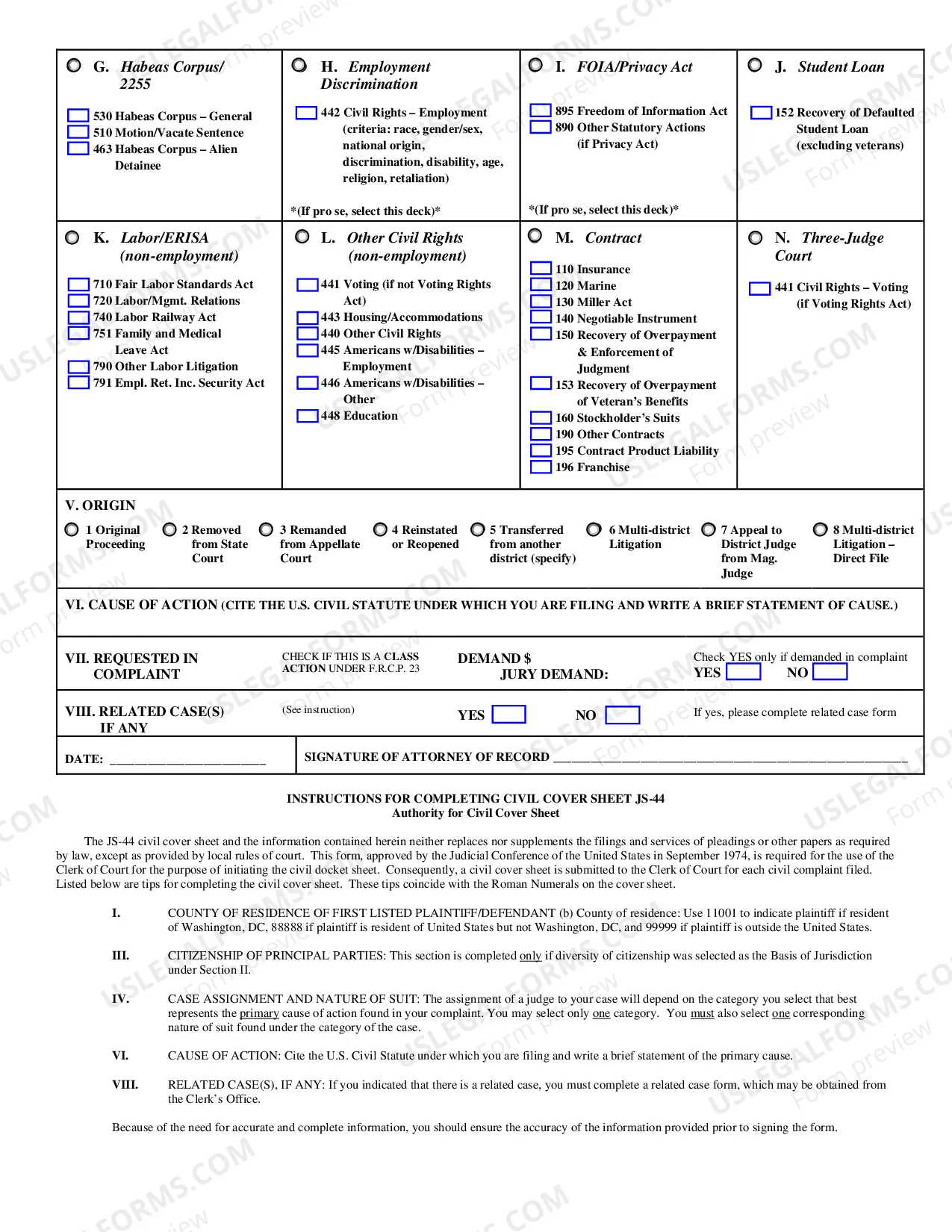 Preview Civil Cover Sheet (JS 44