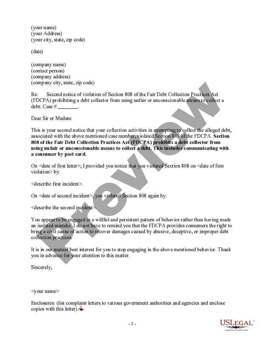 Get Notice of Violation of Fair Debt Act - Unlawful Contact by Postcard Preview Notice of Violation of Fair Debt Act - Unlawful Contact by Postcard