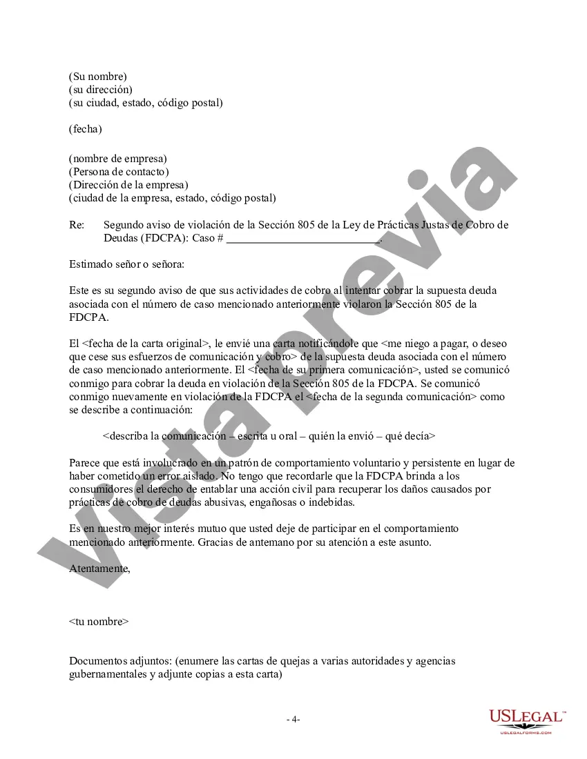 Preview Comunicaciones de la Sección 805 que le dicen al cobrador de deudas que deje de comunicarse con usted