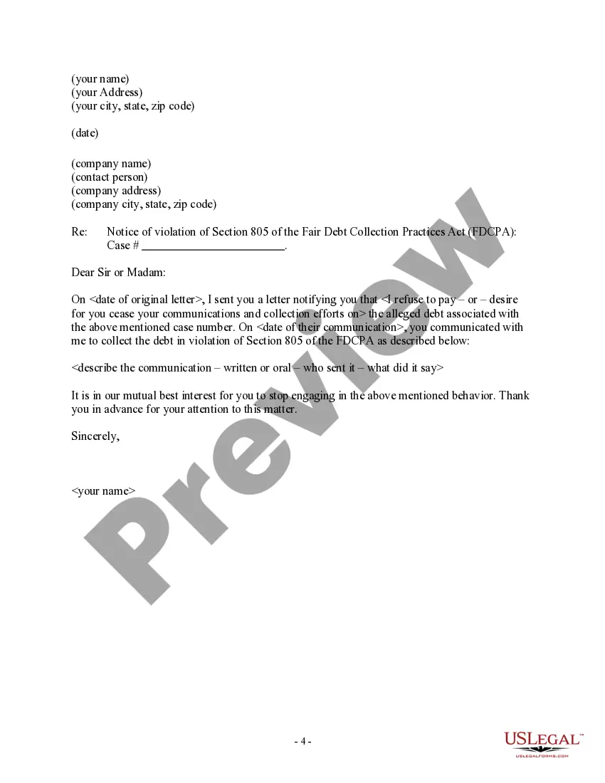 Preview Section 805 communications telling debt collector to stop communicating with you