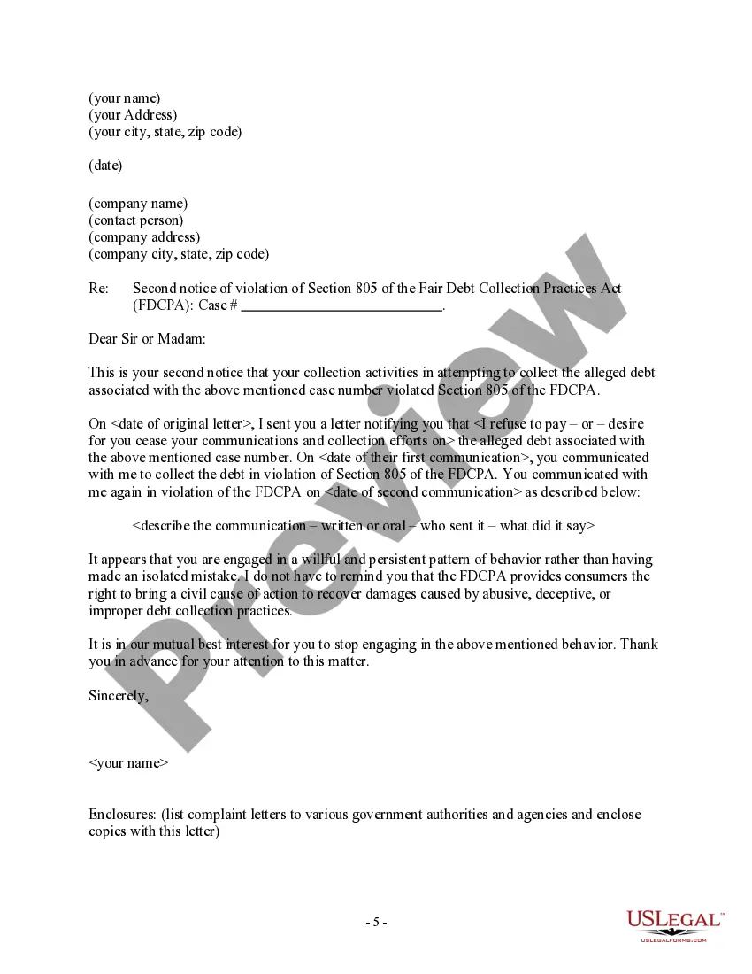 Preview Section 805 communications telling debt collector to stop communicating with you