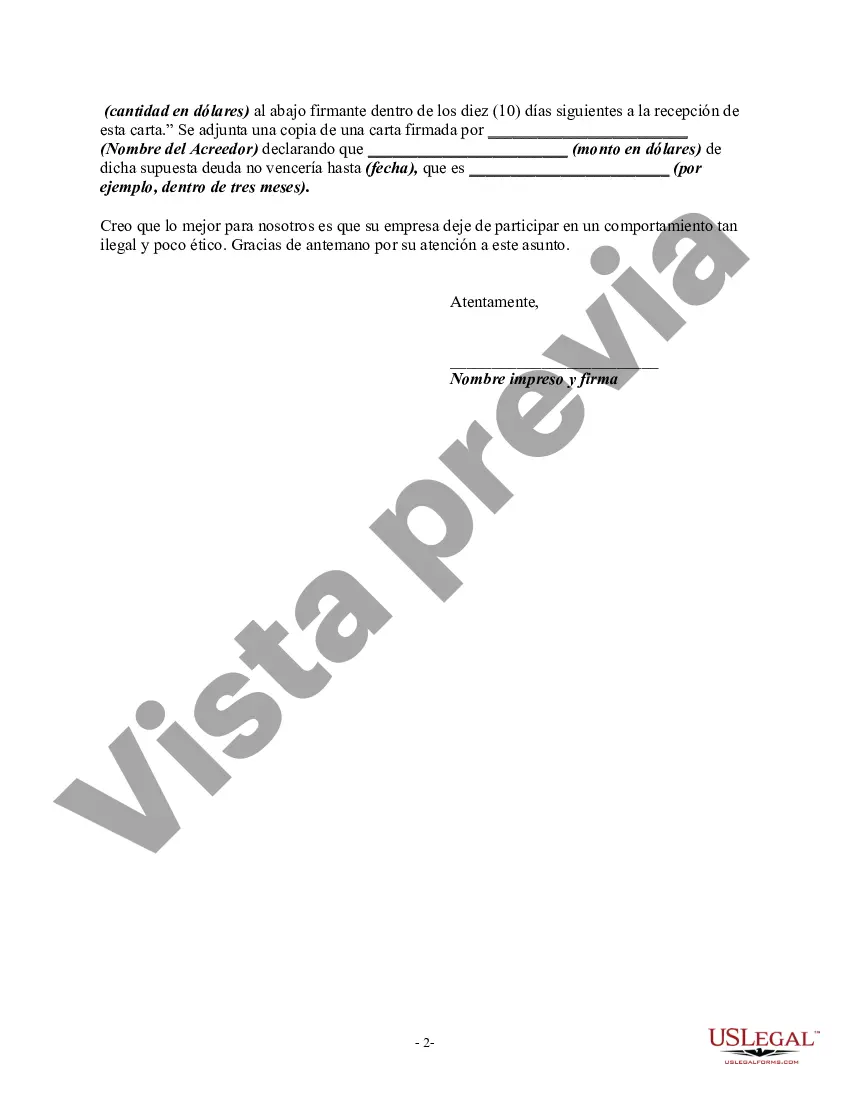Preview Carta que informa al cobrador de deudas sobre representaciones falsas o engañosas en las actividades de cobro - Uso de representaciones falsas o medios engañosos para cobrar una deuda - Declaración falsa de que el monto total de la deuda de un consumidor está vencido cuando no lo está