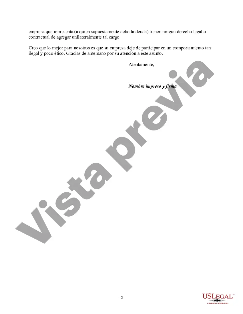 Get Carta que informa al cobrador de deudas sobre declaraciones falsas o engañosas en las actividades de cobro: representación falsa del carácter, monto o estado legal de cualquier deuda Preview Carta que informa al cobrador de deudas sobre declaraciones falsas o engañosas en las actividades de cobro: representación falsa del carácter, monto o estado legal de cualquier deuda
