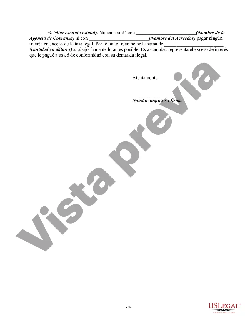 Preview Carta Informando al Recaudador de Prácticas Desleales en las Actividades de Cobranza - Recaudando un Monto No Autorizado por el Acuerdo de Creación de la Deuda o por la Ley