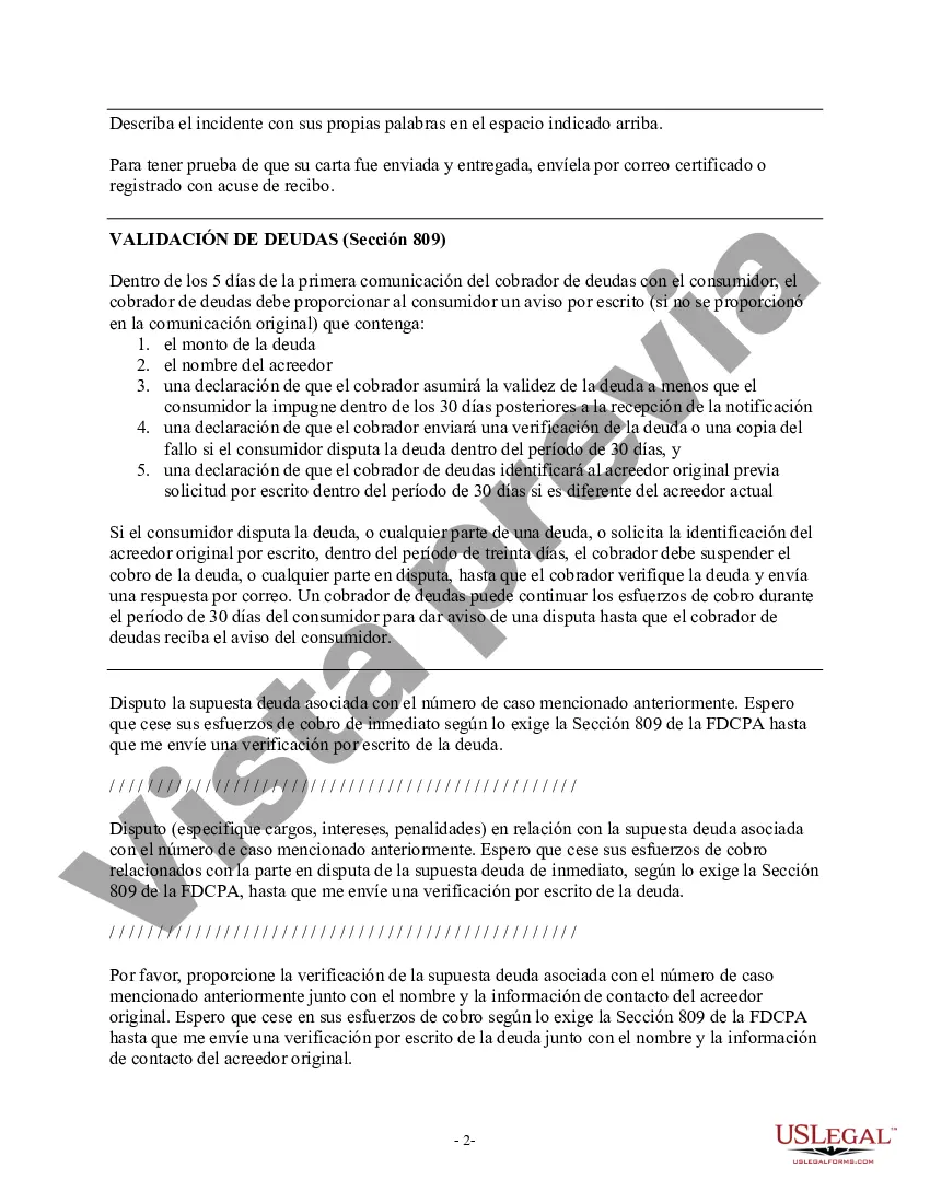 Preview Carta al cobrador de deudas que solicita la verificación de una deuda en respuesta a su carta de validación