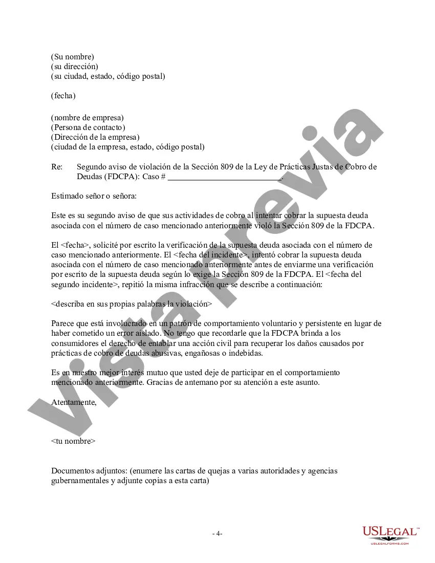 Preview Carta al cobrador de deudas que solicita la verificación de una deuda en respuesta a su carta de validación