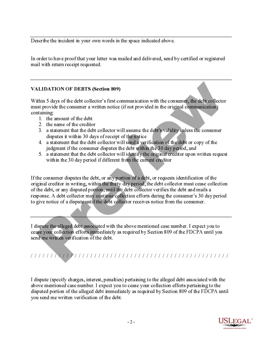 Preview Letter to debt collector seeking verification of a debt in response to their validation letter