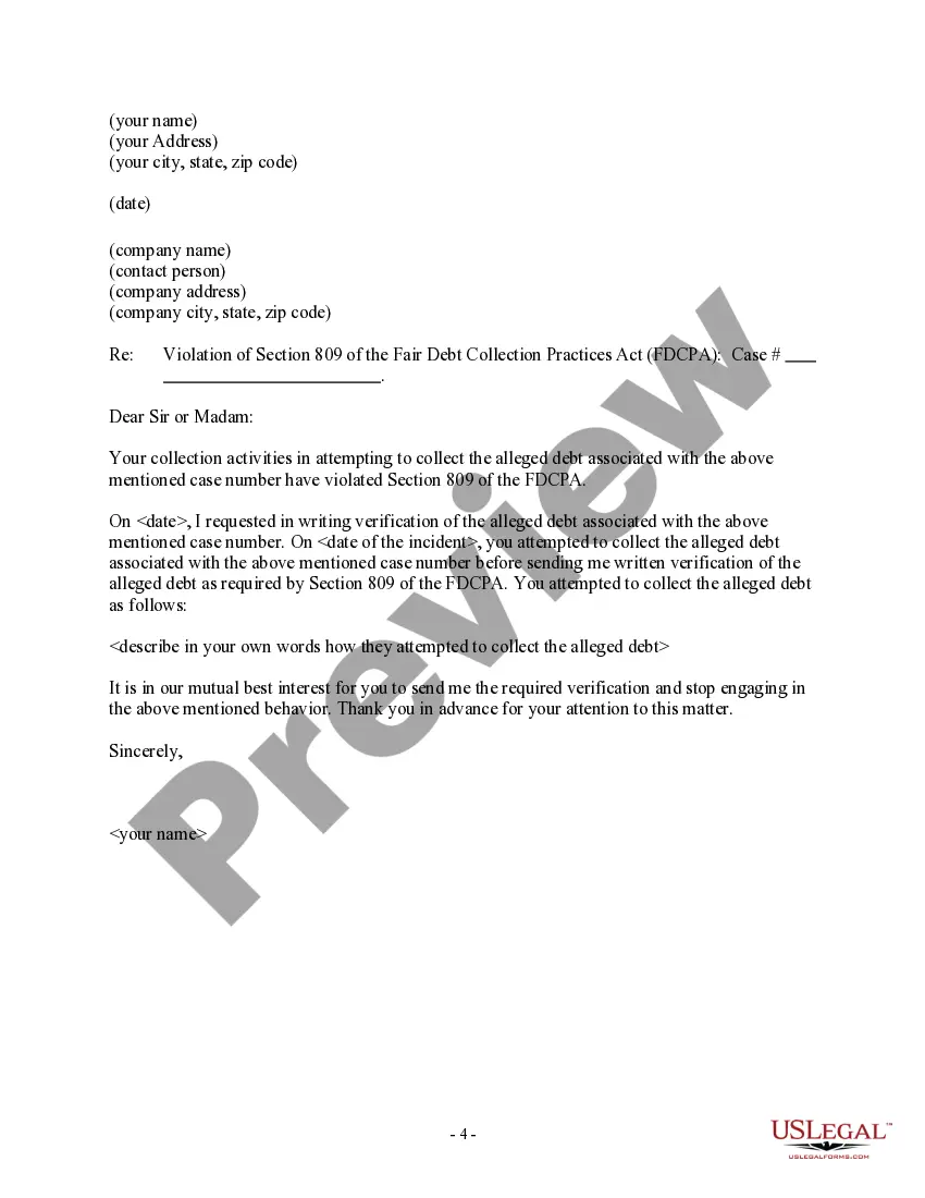 Preview Letter to debt collector seeking verification of a debt in response to their validation letter
