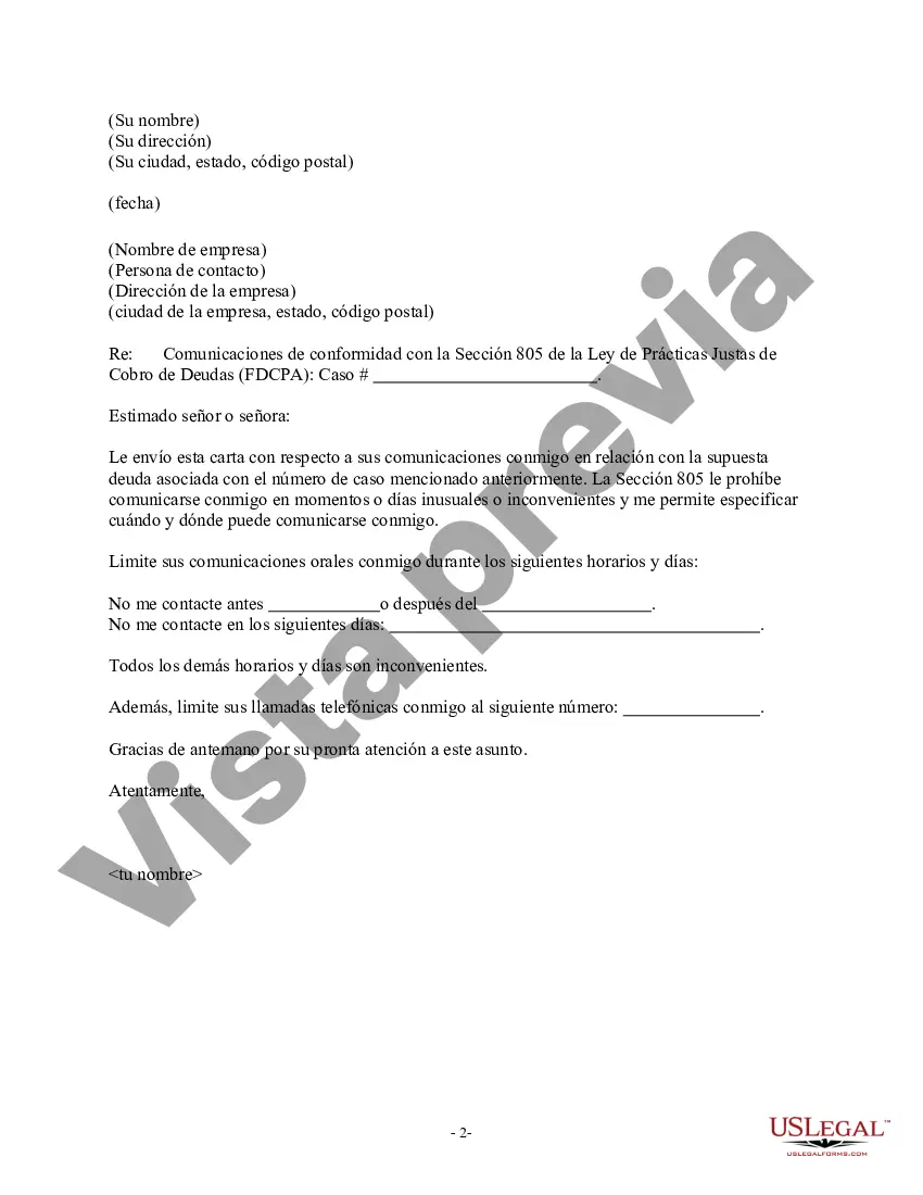 Preview Carta al cobrador: solo llámeme en los siguientes días y horarios