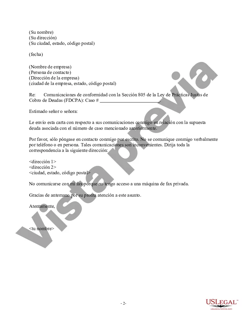 Preview Carta al cobrador de deudas: solo comuníquese conmigo por escrito