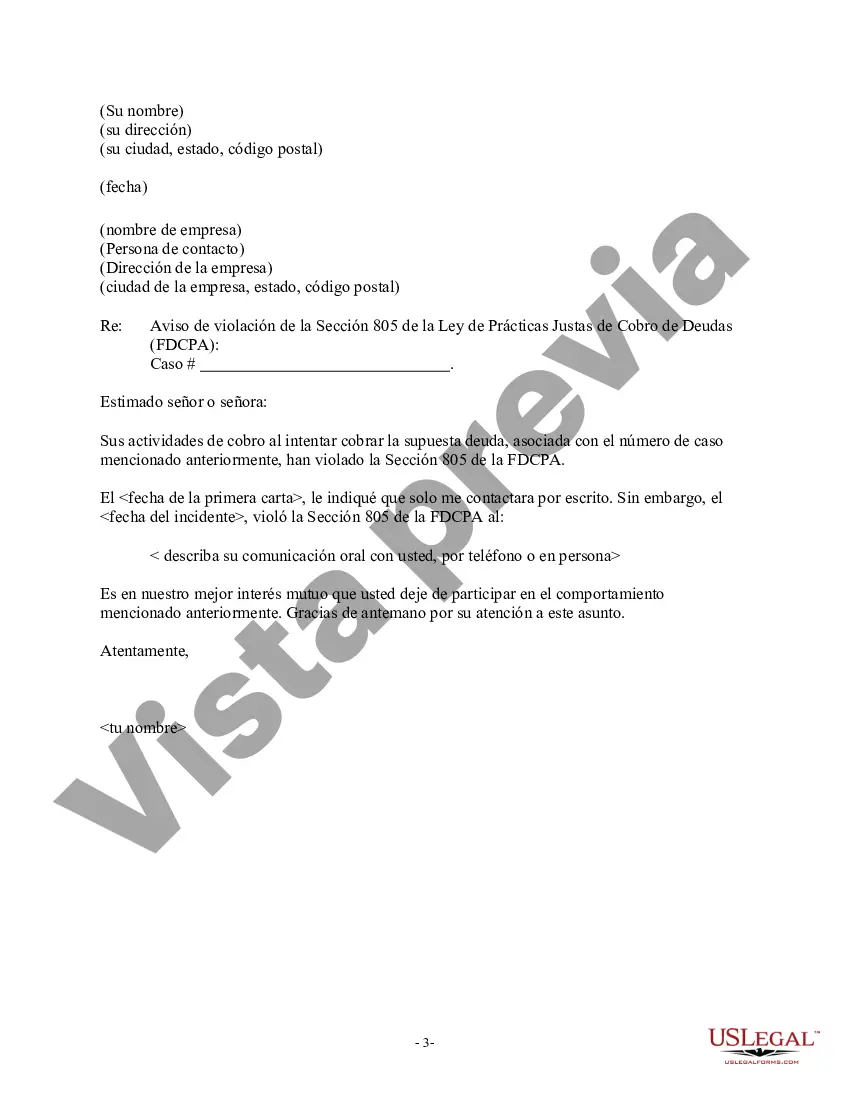 Preview Carta al cobrador de deudas: solo comuníquese conmigo por escrito