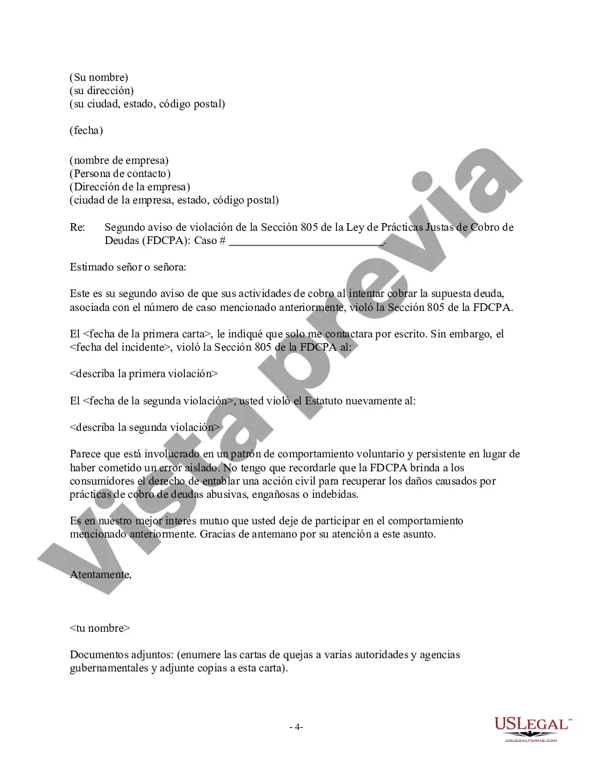 Preview Carta al cobrador de deudas: solo comuníquese conmigo por escrito