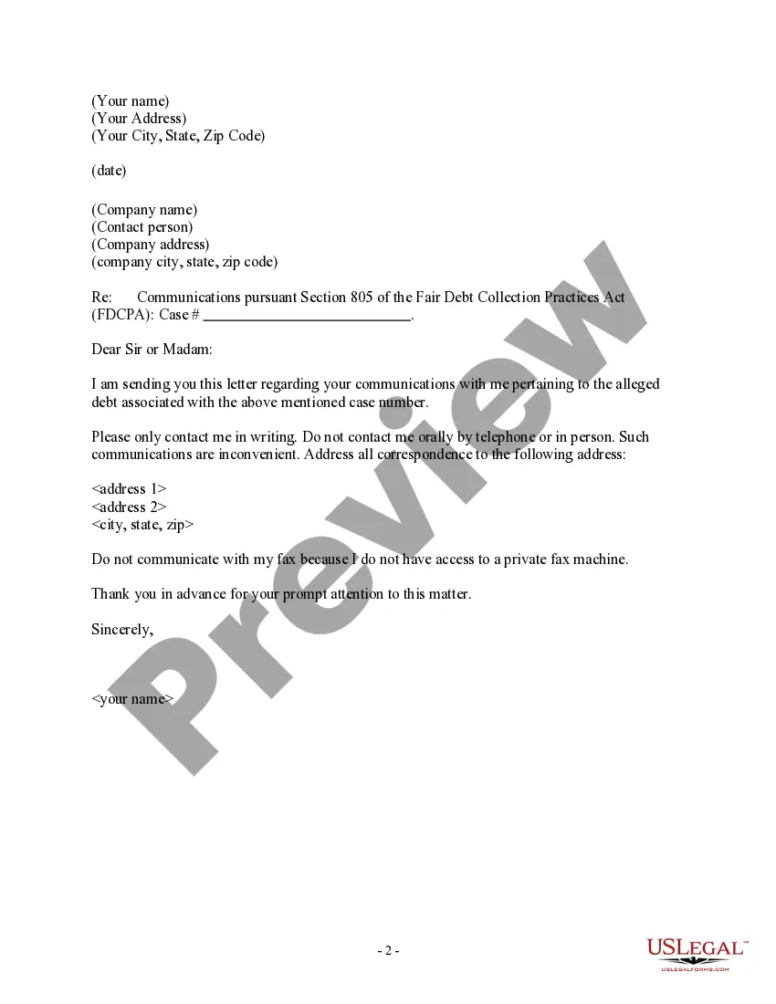 Get Letter to Debt Collector - Only Contact Me In Writing Preview Letter to Debt Collector - Only Contact Me In Writing