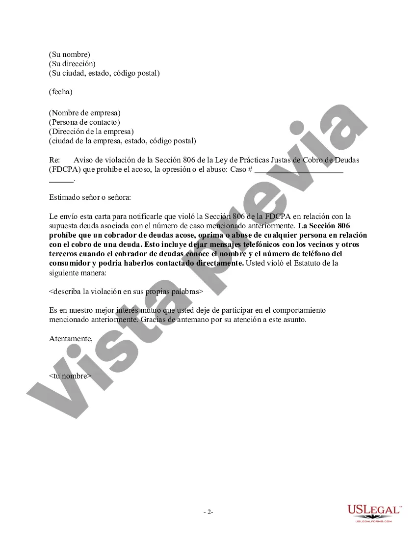 Preview Aviso al cobrador de deudas - Mensajes ilegales a terceros