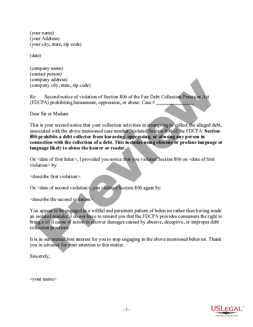 Preview Notice to Debt Collector - Use of Abusive Language
